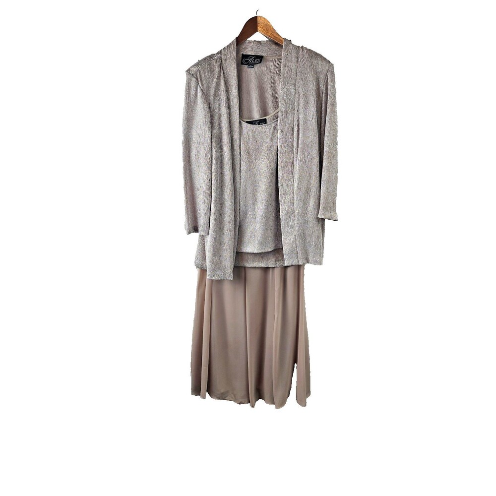 Alex Evenings Sz M Champagne Gold Glittery Stretch Maxi Dress Jacket